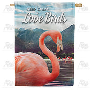 Flamingos On Mountain Lake House Flag