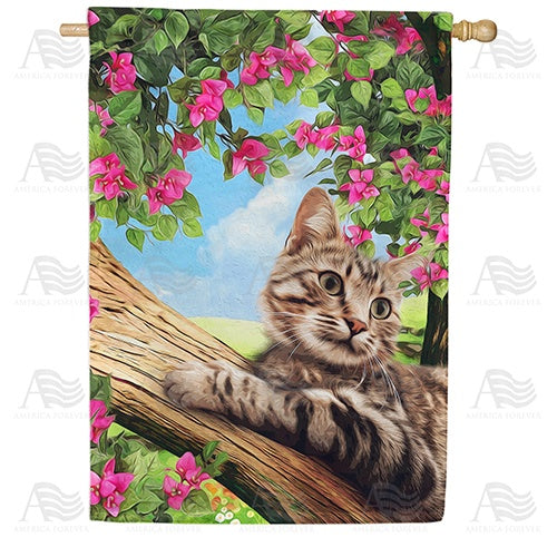 Cat Up A Tree House Flag