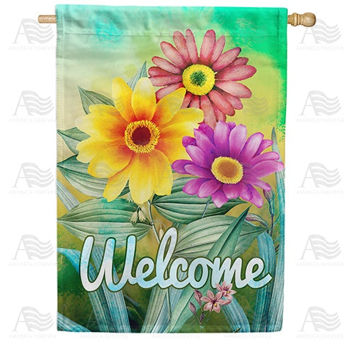 Pastel Daisies Welcome House Flag