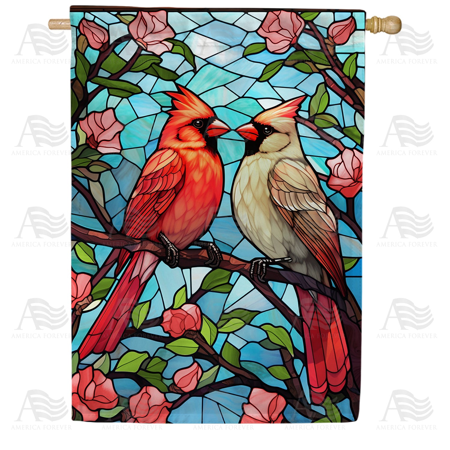 Colored Glass Cardinals House Flag