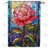 Pink Flower Stained Glass House Flag
