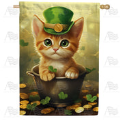 Lucky Charm Feline Fortune House Flag