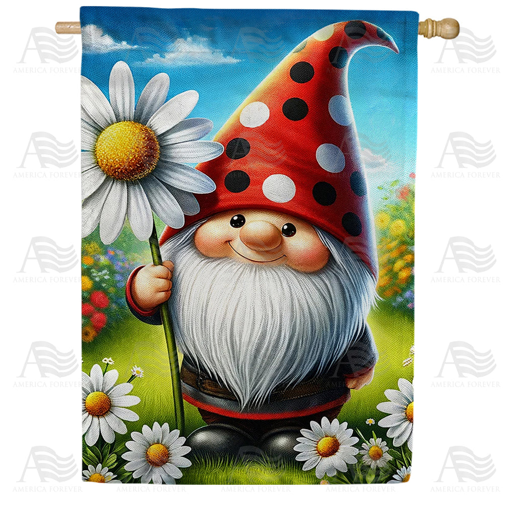 Gnome with Giant Daisy Delight House Flag