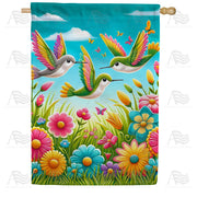 Hummingbirds and Blossoms Spring House Flag