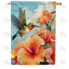 Hummingbird Amongst Hibiscus House Flag