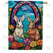 Stained Glass Bunnies and Blooms House Flag