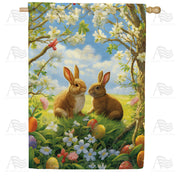 Bunnies Amidst Spring Blossoms House Flag