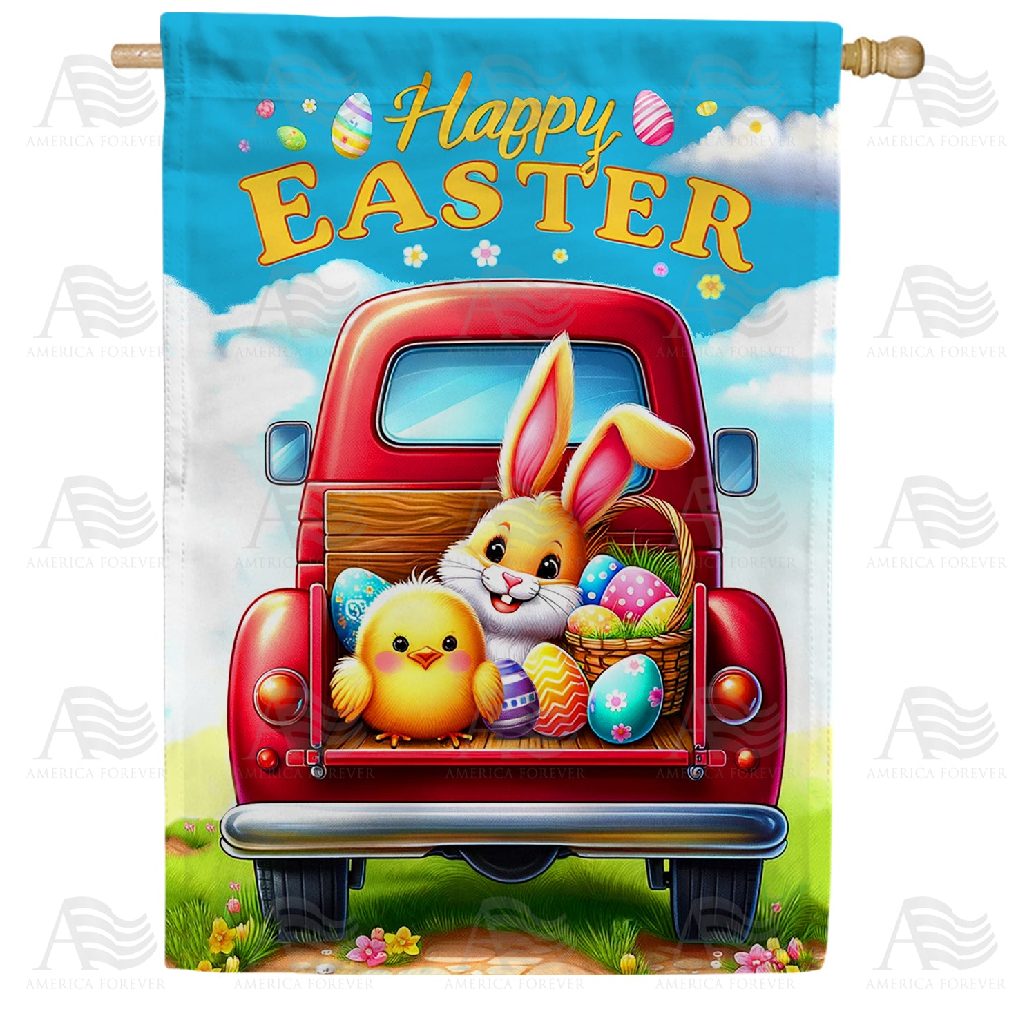 Easter Bunny and Chick Road Trip House Flag
