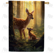 Doe and Fawn in Mystic Forest Light House Flag