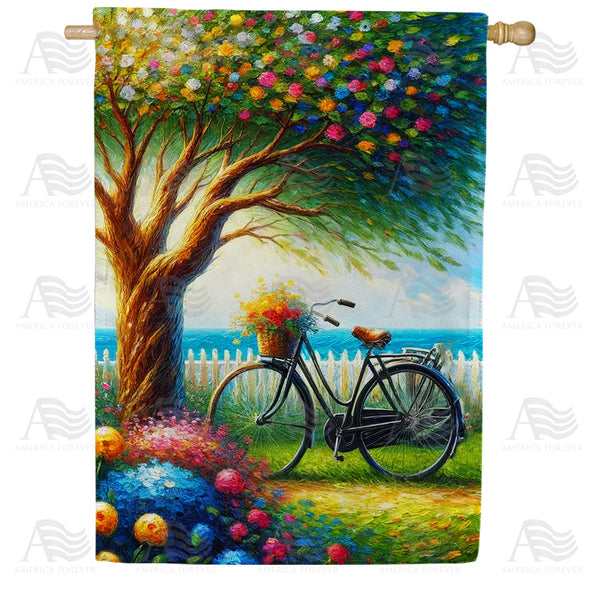 Blossoming Springtime Bicycle House Flag