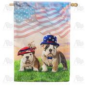 Patriotic Ma And Pa Bulldog House Flag