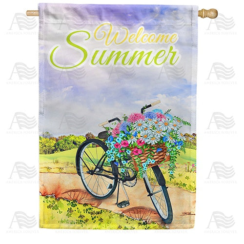 Pedaling Summer Petals House Flag
