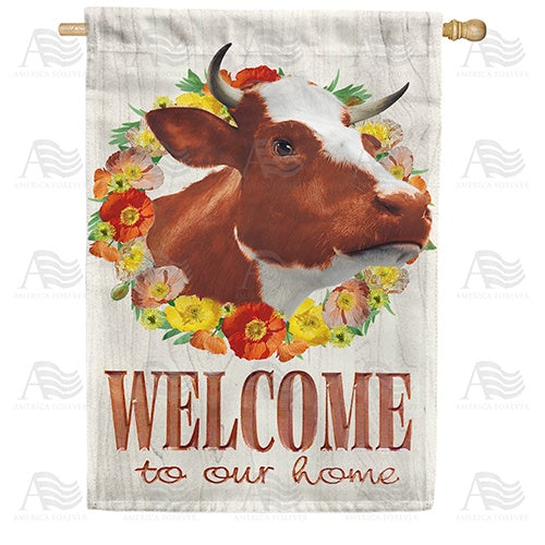 Floral Cow Welcome House Flag
