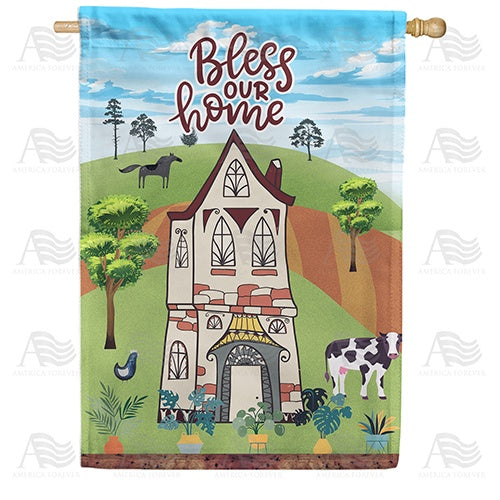 Folk Art Bless Our Home House Flag