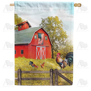 Chickens by the Barn House Flag