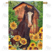 Horse loves Sunflowers House Flag