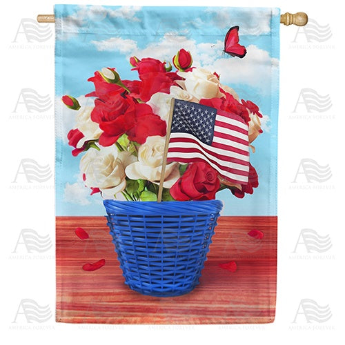 Stars, Stripes And Roses House Flag