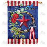 True Blue Patriotic Wreath House Flag