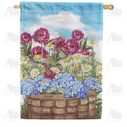 Woven Basket Of Blooms House Flag