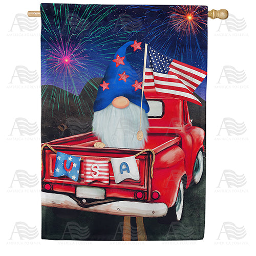 Fireworks Watching Gnome House Flag