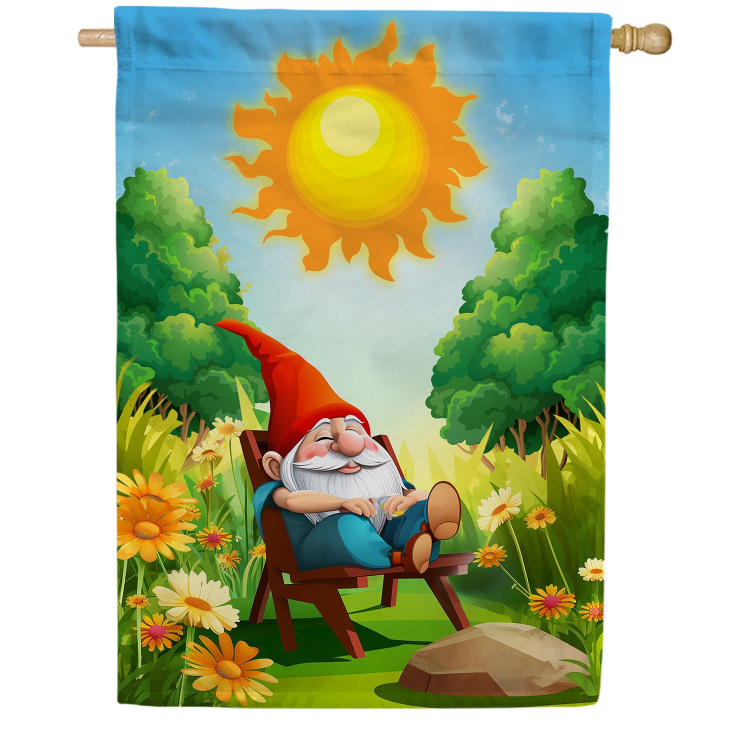 Gnome Basking In Sunlight House Flag