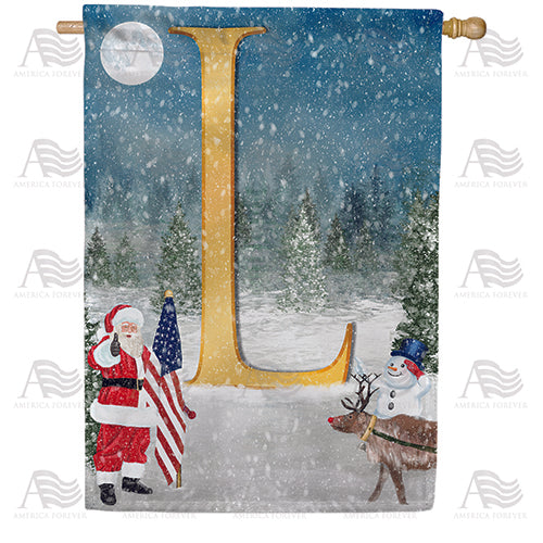 Merry Christmas USA Monogram L House Flag