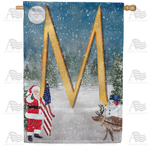 Merry Christmas USA Monogram M House Flag