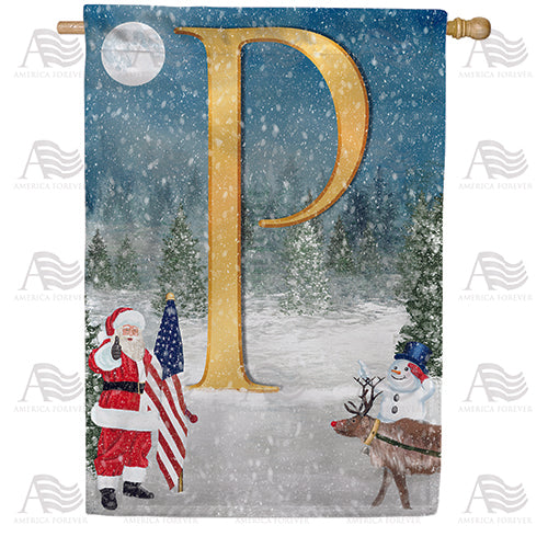 Merry Christmas USA Monogram P House Flag