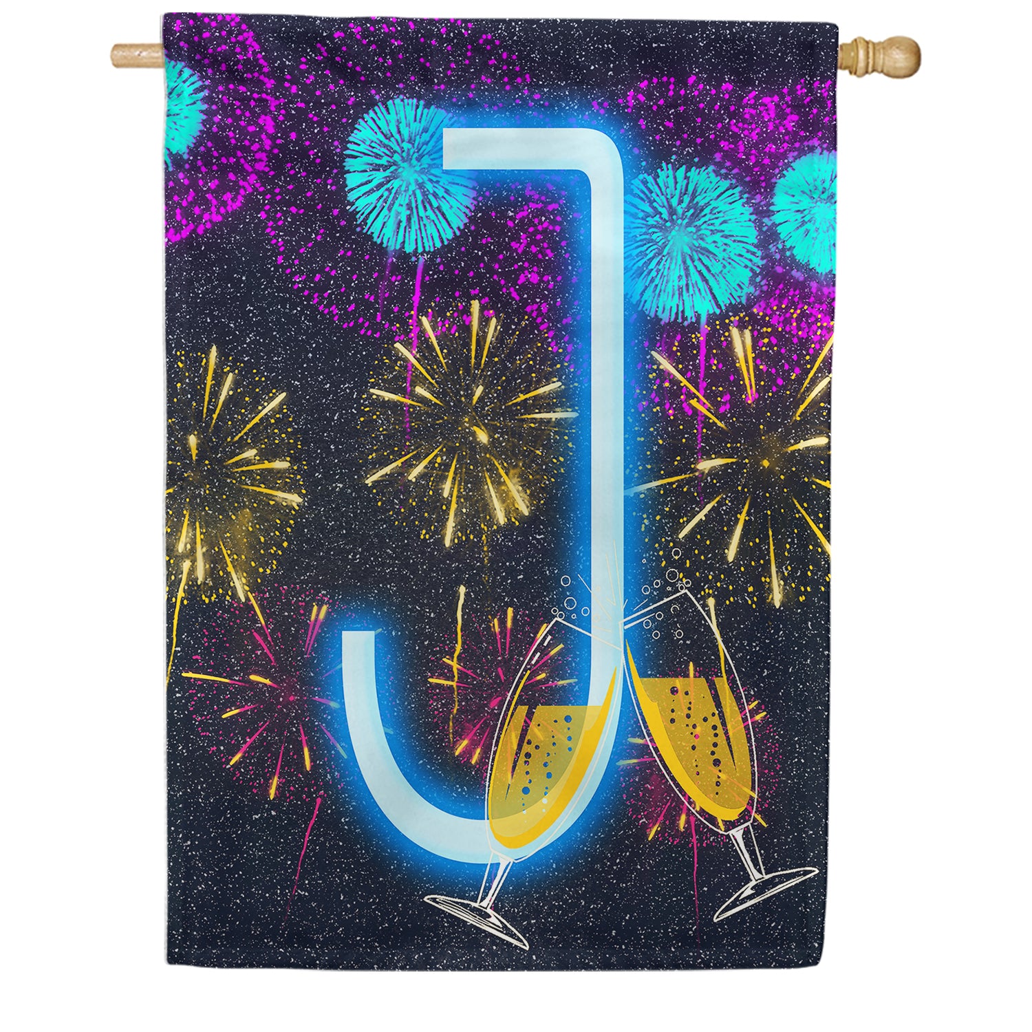 New Year Cheers - Monogram J House Flag