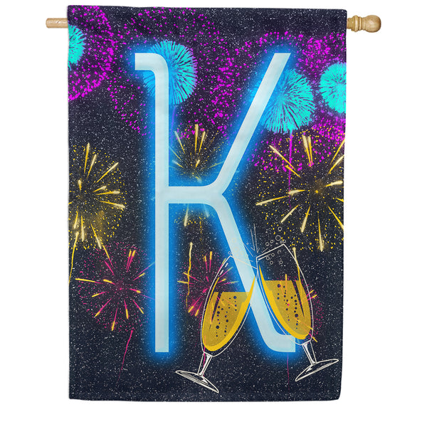 New Year Cheers - Monogram K House Flag