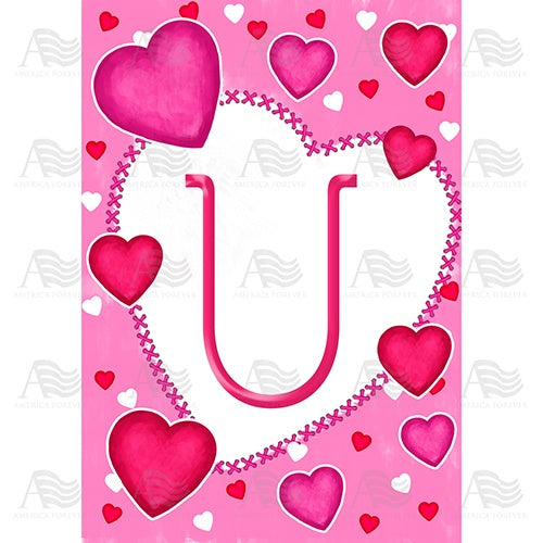 Happy Valentine's Day - Monogram U House Flag