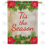 Tis The Season Poinsettia & Greenery House Flag