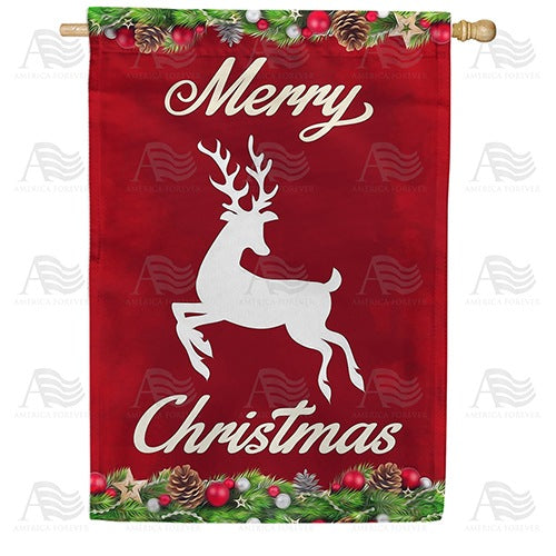 Merry Christmas White Deer House Flag