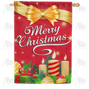 Merry Christmas Gold Ribbon House Flag