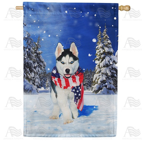 Patriotic Husky House Flag