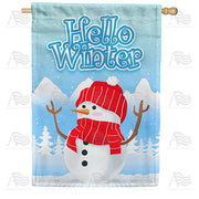 Snowman Greets Winter House Flag