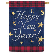 Happy New Year Plaid Border House Flag