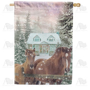 Horses Winter Greeting House Flag