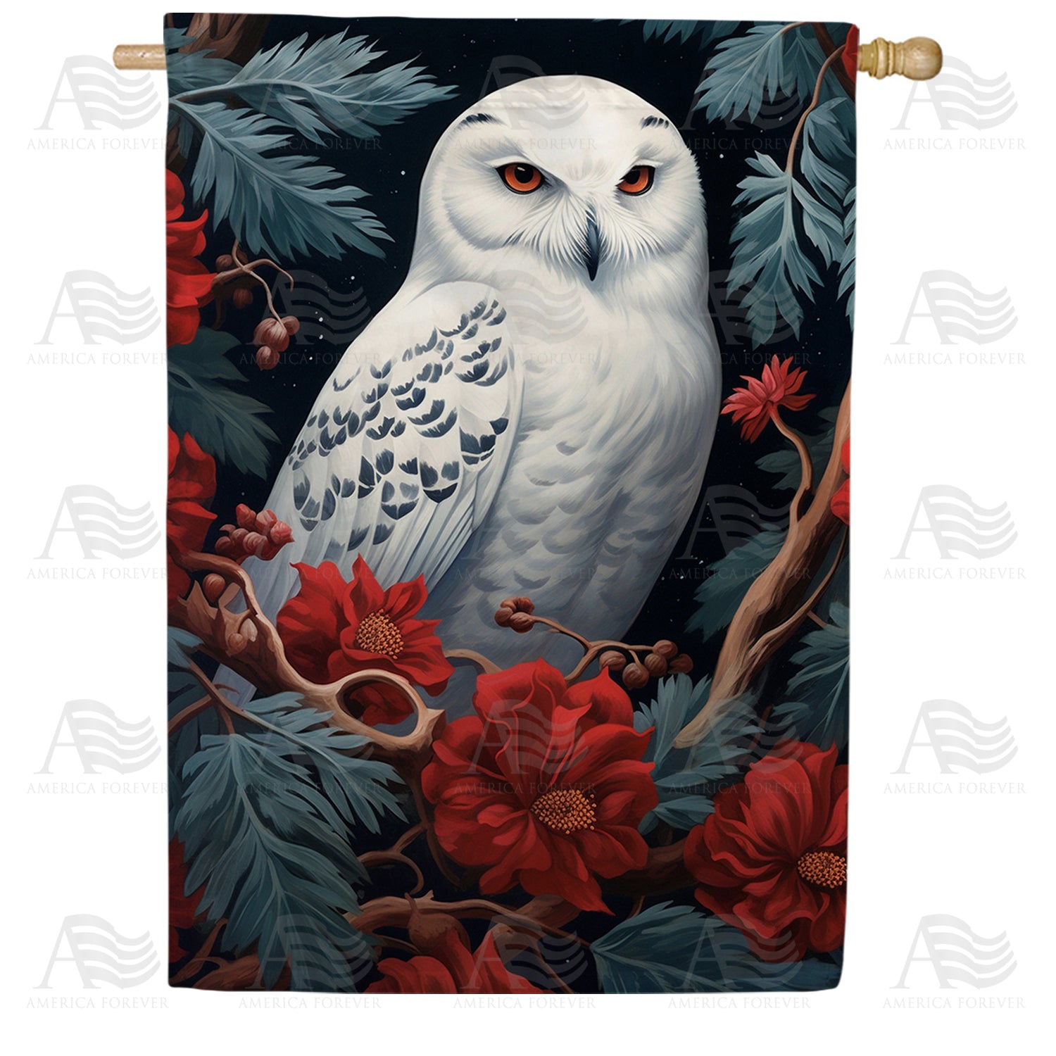 Elegant Snowy Owl House Flag