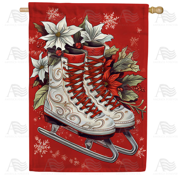 Winter Holly Skates House Flag