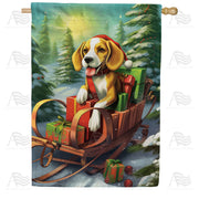 Christmas Dog Sleigh House Flag