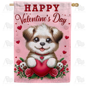 Puppy Love Valentine's Greeting House Flag