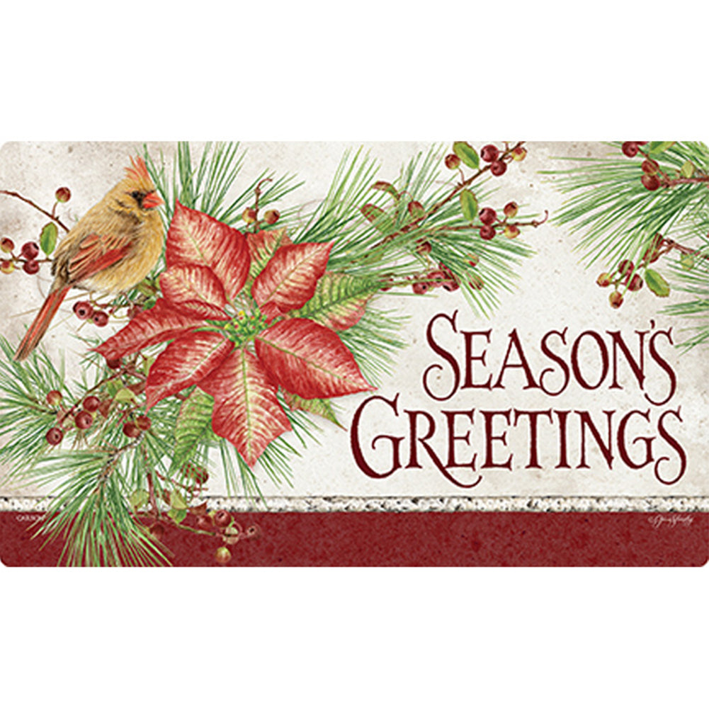 Cardinal & Poinsettia Door Mat