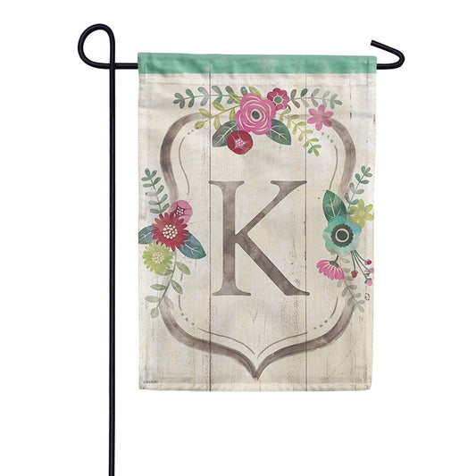 Classic Floral Monogram K Garden Flag