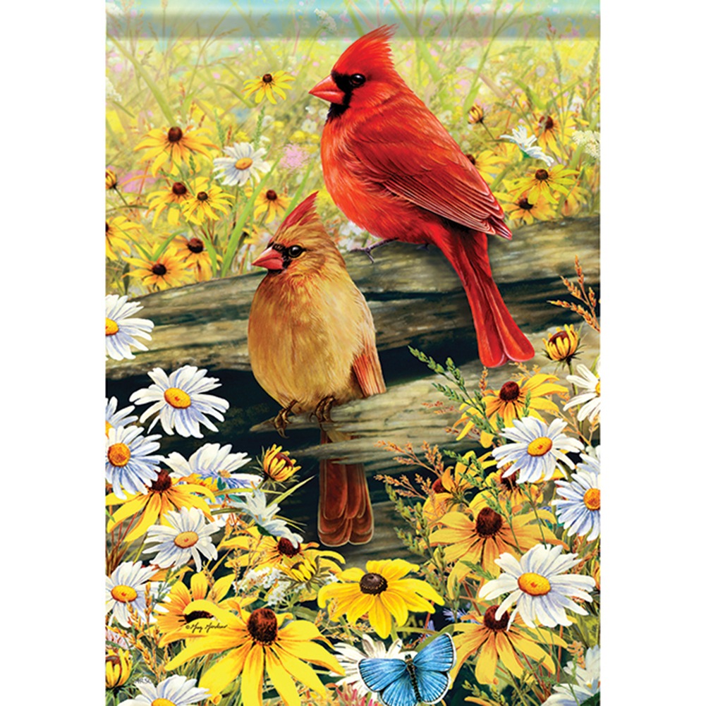 Springtime Cardinals Dura Soft House Flag