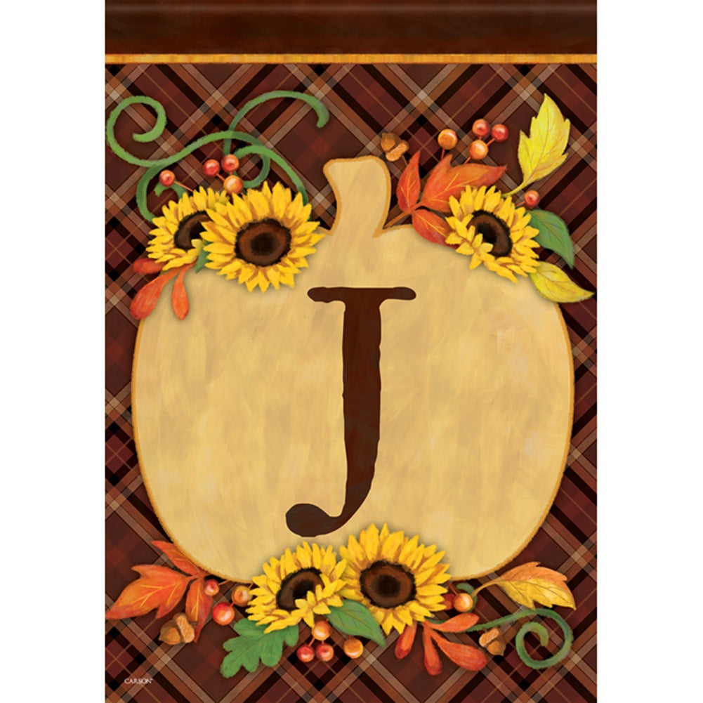 Plaid Pumpkin Monogram J Garden Flag