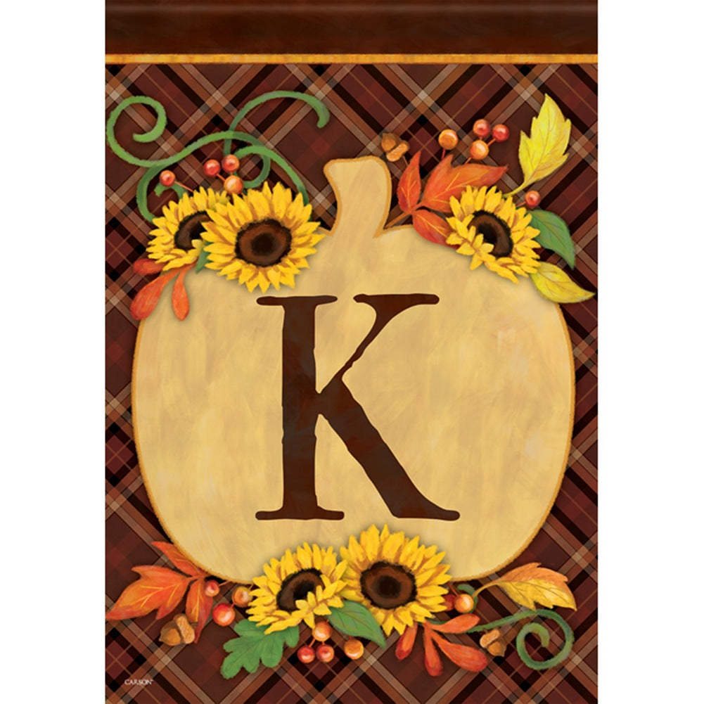 Plaid Pumpkin Monogram K Garden Flag