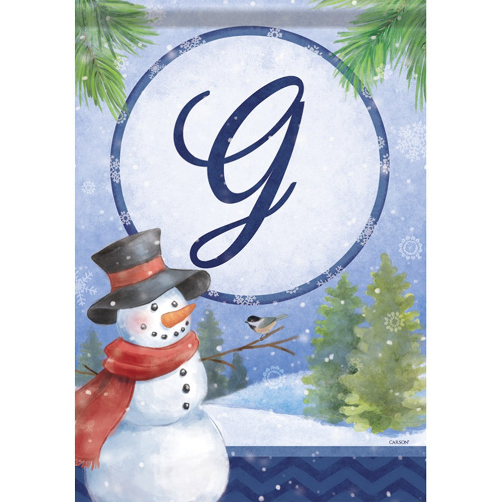 Snowman Monogram G Garden Flag