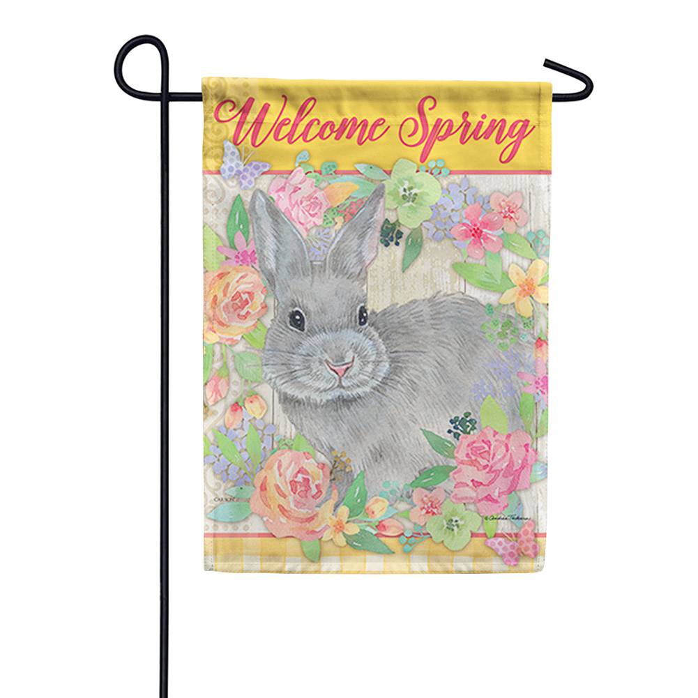 Grey Bunny Greetings Dura Soft Garden Flag