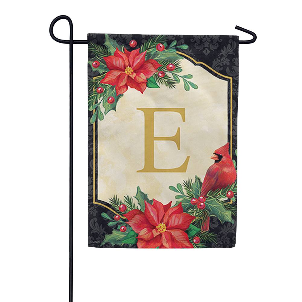 Poinsettia Cardinal Monogram E Garden Flag